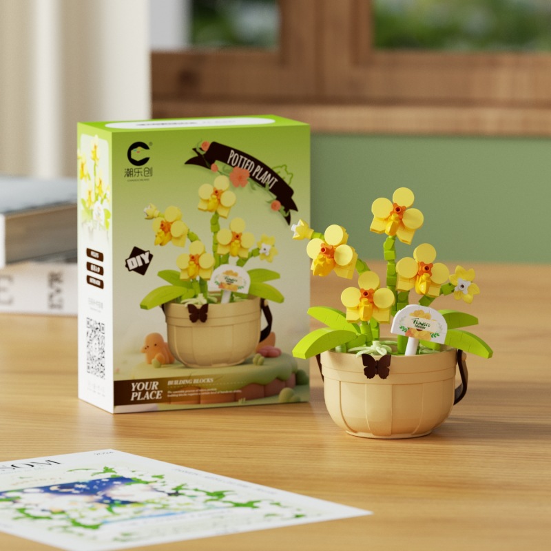 Christmas Building Blocks - Floral Basket Building, Fun Educational DIY Puzzle Toys: M / Blue