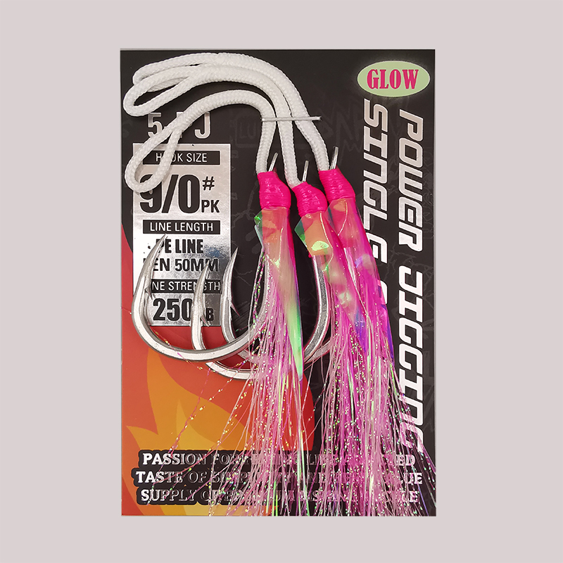 5-PJ POWER JIGGING SINGLE ASSIST FORCIONAR CÓCHO DE PESCADO DE MAR CUMPLE DE TUNA CON TINSEL BRILLO: Borgoña