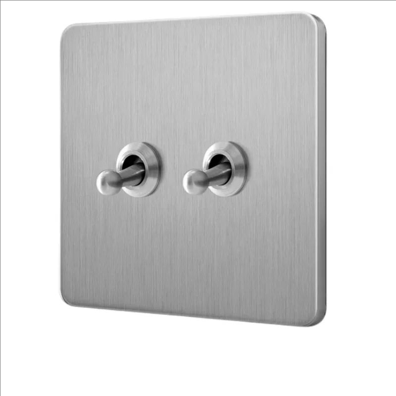 Double Prise de Courant Murale en Acier Inoxydable Brossé, Rétro, UE, France, Levier D.lique Interdit, 1-4 lèvent, 2 Voies, Panneau d'Joli, RJ45