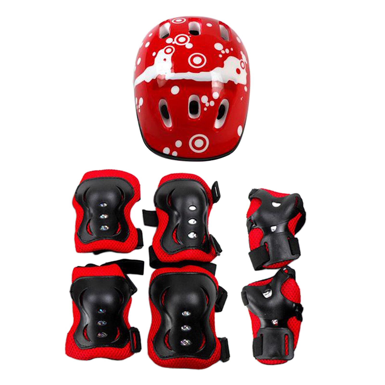 Equipo de protección para niños de 5 a 12 años, casco para muñeca, rodilleras, coderas, juego de protectores para ciclismo, patinaje, equipo deportivo ajustable para exteriores: Rojo