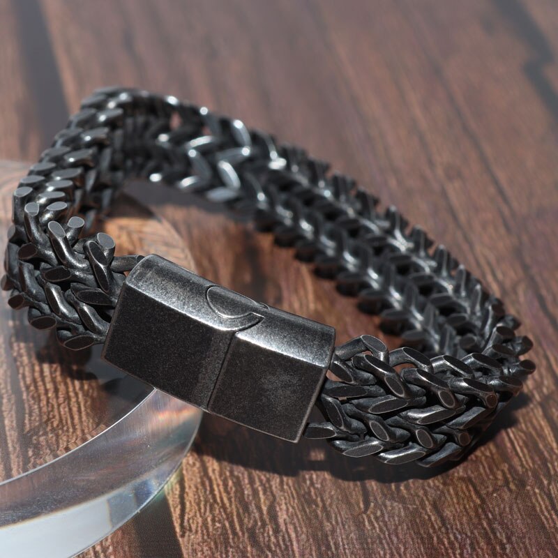 Retro-herrenarmband aus edelstahl mit magnetverschluss, antiksilberfarben, trendiger partyschmuck
