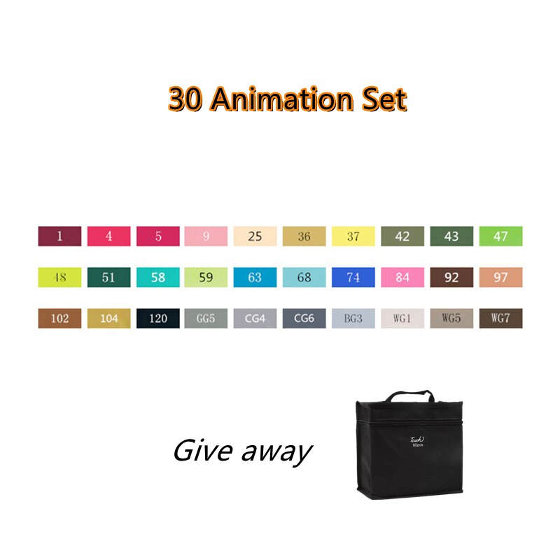 TOUCHNEW Markers Pen 168 colors Sketch Markers Alcohol Based Dual Head Brush Markers Pen For Drawing Manga Art Supplies Markers: 30 Anime White