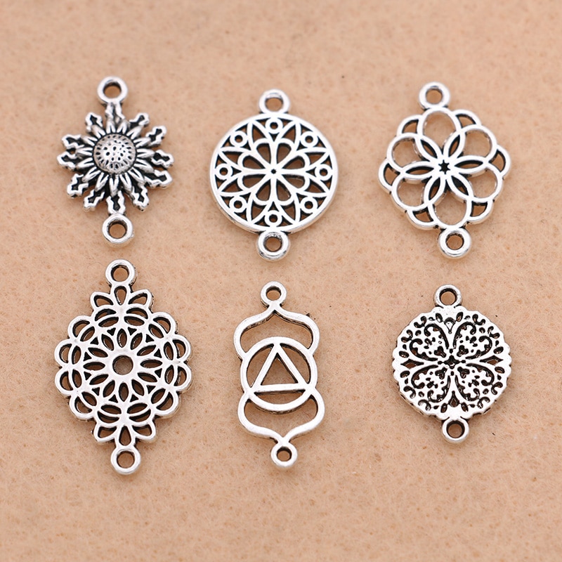 Kjjewel tibetano prata chapeado flor conector para fazer jóias pulseira acessórios diy descobertas 10 pçs/lote