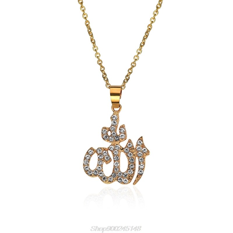 Arabic Muslim Womens Gold Rhinestone Islamic God Allah Pendant Necklace Jewelry Au27 20