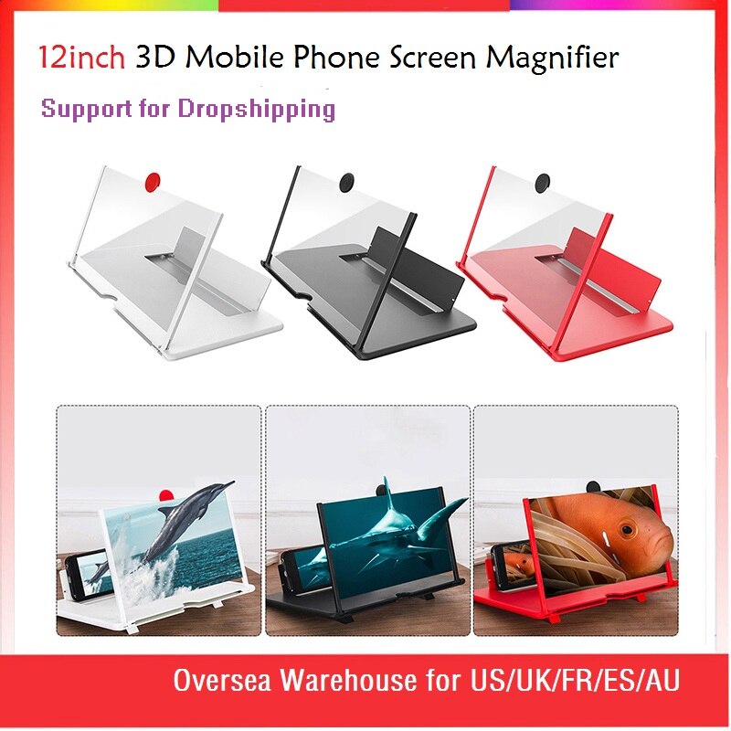 12 inch 3D Mobile Phone Screen Magnifier HD Video Amplifier Stand Bracket with Movie Game Magnifying Folding Phone Desk Holder