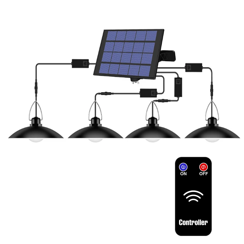 Luz colgante Solar de doble cabeza con control remoto para exteriores, lámpara Solar de interior con línea de 3m, iluminación Solar para Camping, jardín y patio
