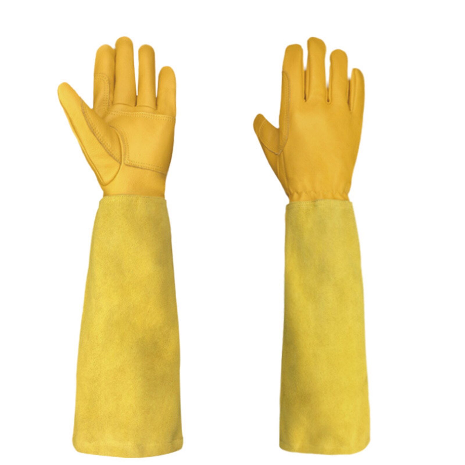1pair Rose Pruning Protection Gardening Gloves Thorn Proof Yard Artificial Leather Gauntlet Wear Resistant Men Women Long Sleeve: Yellow / L
