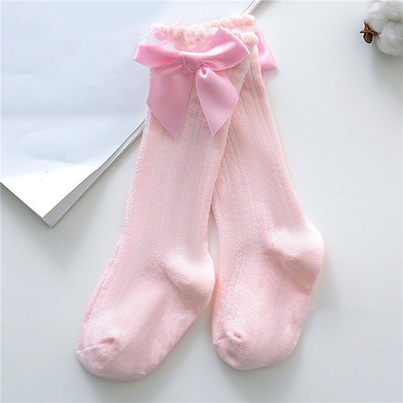 Baby Meisjes Ademende Sokken Leuke Strik Knie Hoge Kinderen Buis Sokken Bows Effen Kleur Kinderen Sokken