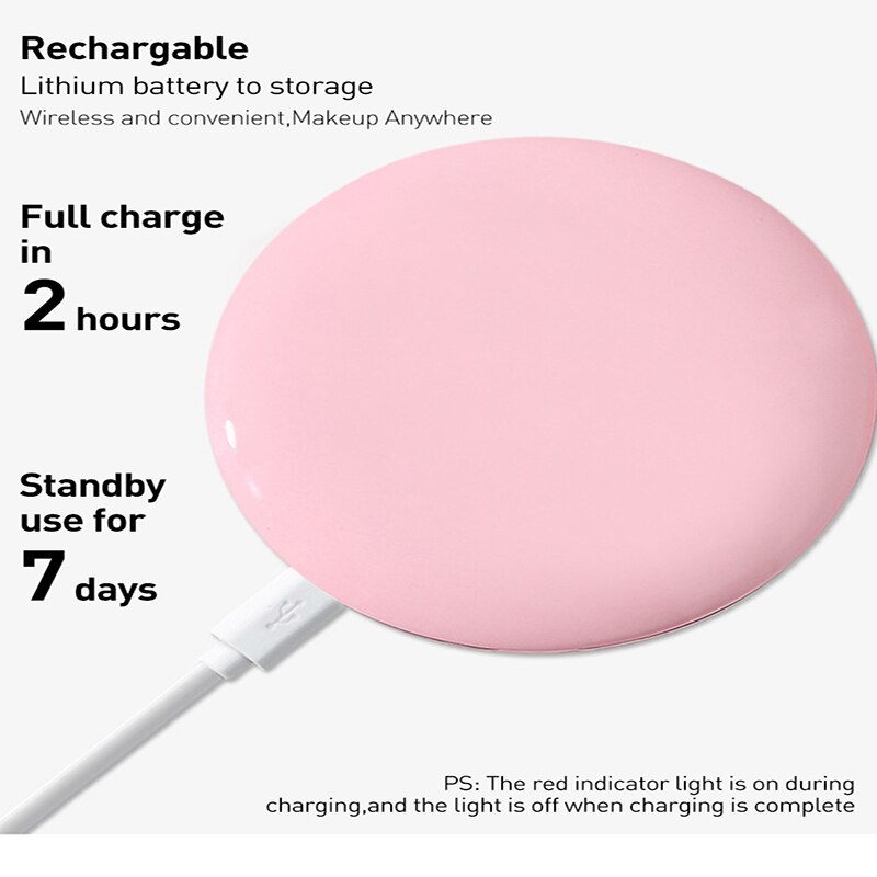 Espejo de maquillaje de 3 colores 3/10X con luz de aumento, Mini espejo de maquillaje LED redondo portátil, espejo de maquillaje recargable por USB