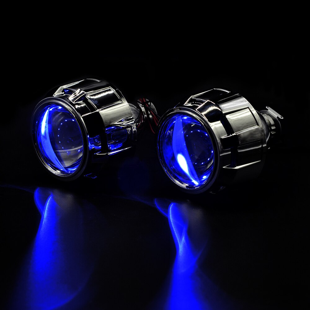 2Stck 2,5 Zoll Bi Xenon versteckt Projektor Objektiv Silber Leichentuch Dämon Augen passen H1 Xenon LED Birne nachrüsten H4 h7 Motorrad Auto Scheinwerfer: Blau Dämon Augen
