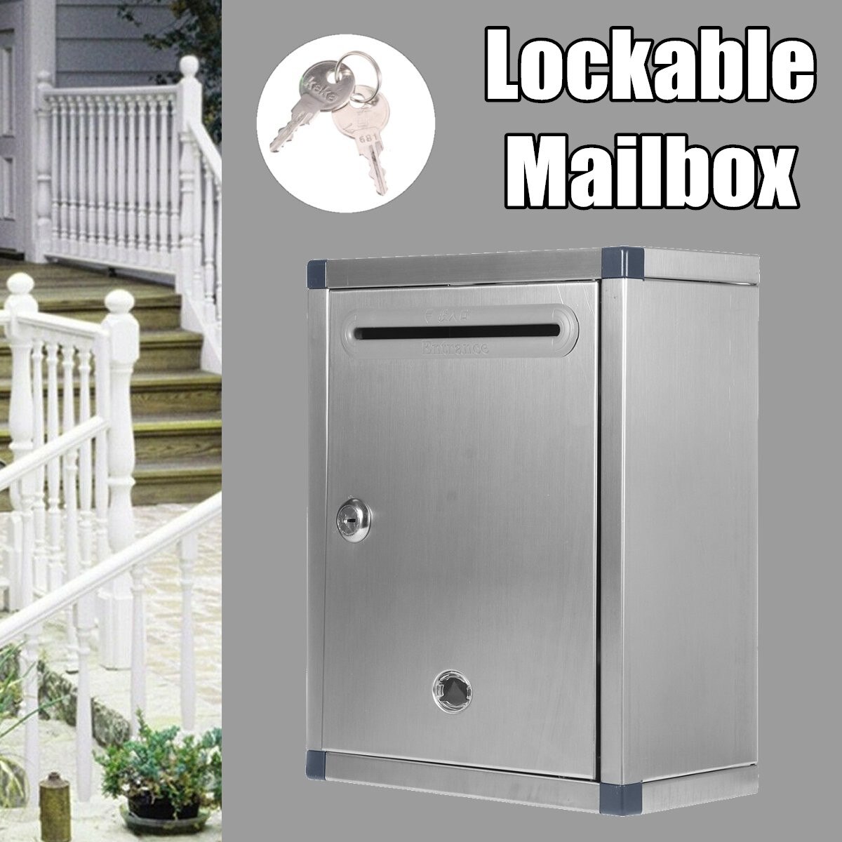 Stainless Steel Mailbox Outdoor Security Locking Mailbox Letter Box Suggestion Box Newspaper Mail Letter Post Home Garden Decor
