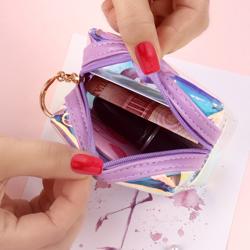 FUDEAM, monedero transparente de PVC con cremallera para mujer, Mini llavero adorable para niñas, cuadrada, monedero, bolsa para auriculares con Cable USB