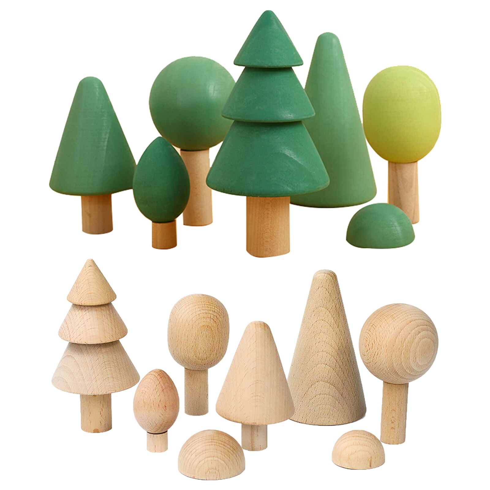 7x Hout Blokken Boom Vorm Stapelaar Game Baby Educatief Fun Speelgoed Home Decor