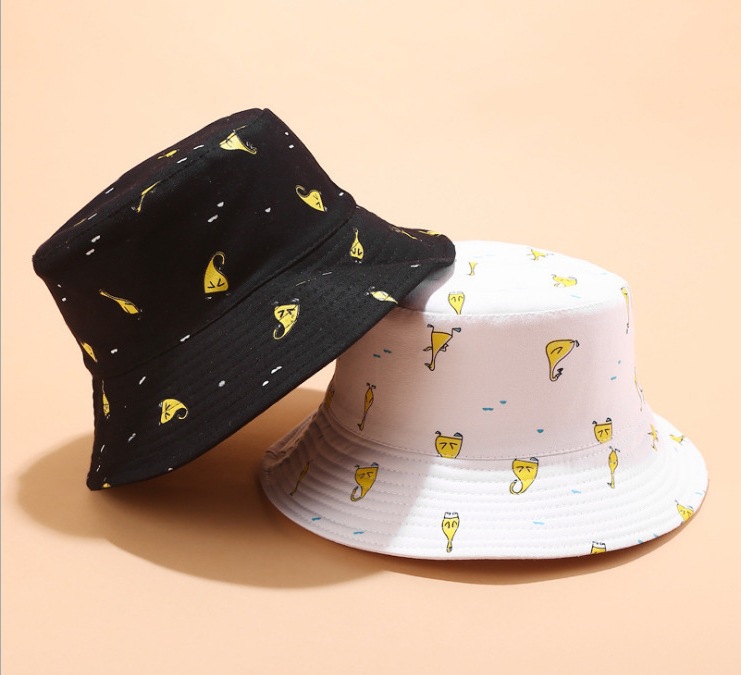 Portable des deux côtés Panama seau casquette unisexe coton dessin animé seau chapeau hommes femmes Bob casquette Hip Hop pêche en plein air jaune chapeau
