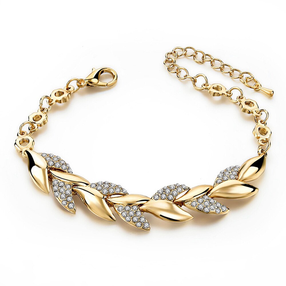 Böhmischen Stil Frauen Mädchen Gold Armbinde Strass Blätter Kette Armreif Luxus Hochzeit Schmuck Einfache Kunst Und Weise Elegante Neue