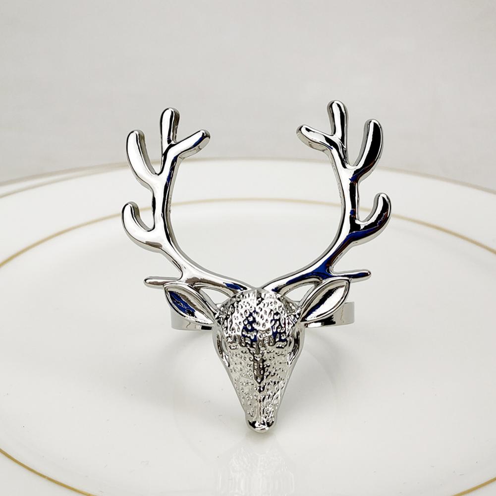 1Pcs Gouden Herten Hoofd Servet Gesp Kerst Herten Servetring Hotel Decoratie Doek Gesp Metalen Servetring Desktop Decoratie: Silver