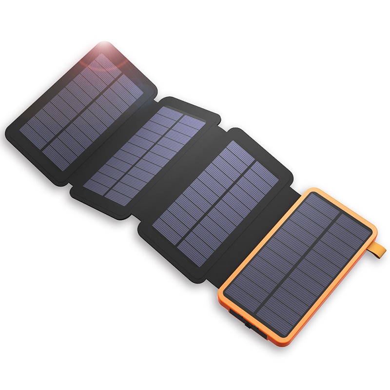 Banco de energía Solar plegable para teléfonos inteligentes, cargador Solar de 8000mAh con linterna, Panel Solar USB Dual