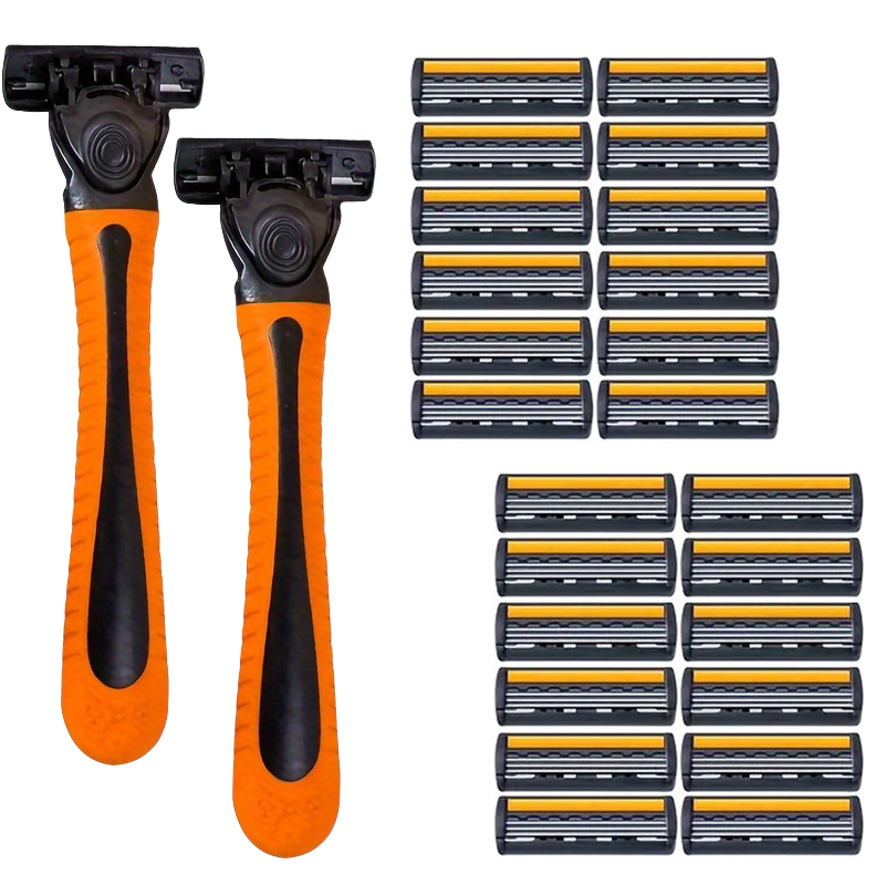 3-laags scheerapparaatzakPremium roestvrijstalen veiligheidsscheermes met vervangbare mesjes - Glad en comfortabel scheren voor mannen en vrouwen: YELLOW