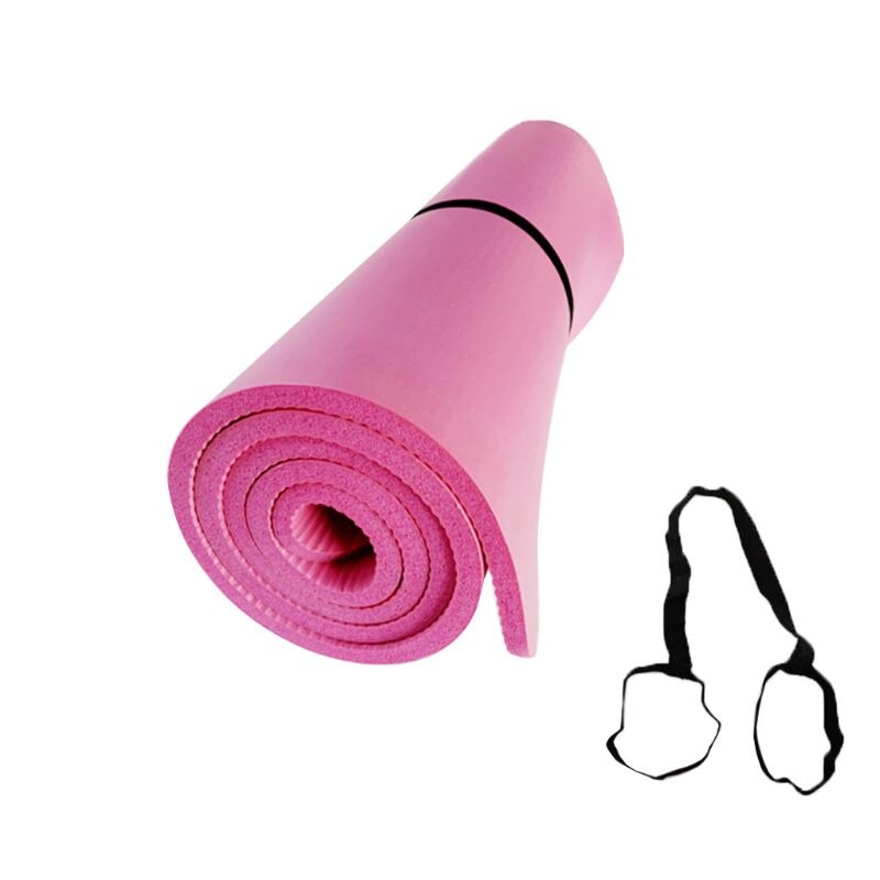 Yoga og pilates træningscentermåtte 10mm nbr skum med bærestrop gymnastik yoga  m2ec: Lyserød