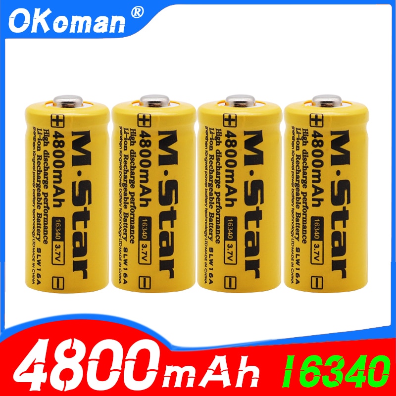 High capacity 4800mAh Rechargeable 3.7V Li-ion 16340 Batteries CR123A Battery For LED Flashlight For 16340 CR123A Battery