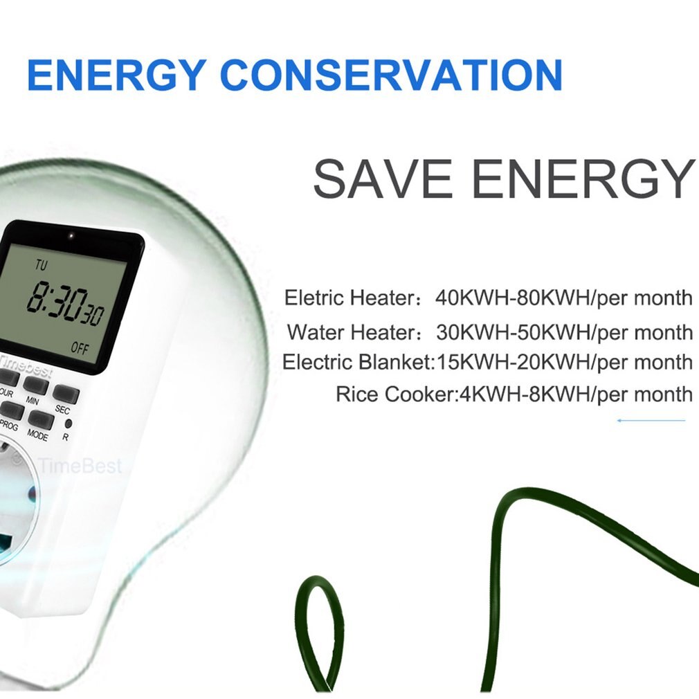 Intelligent Timer Switch LCD Digital Timing Switch Socket 7-Day Cycle Plug-In Timers Outlet Household Smart Tools EU/US/UK Plug