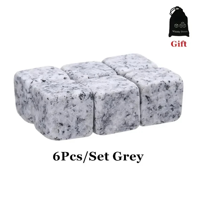 6pcs Whiskey Stones Sipping Ice Cube Cooler Reusable Whisky Ice Stone Whisky Natural Rocks Bar Wine Cooler Party Wedding: black