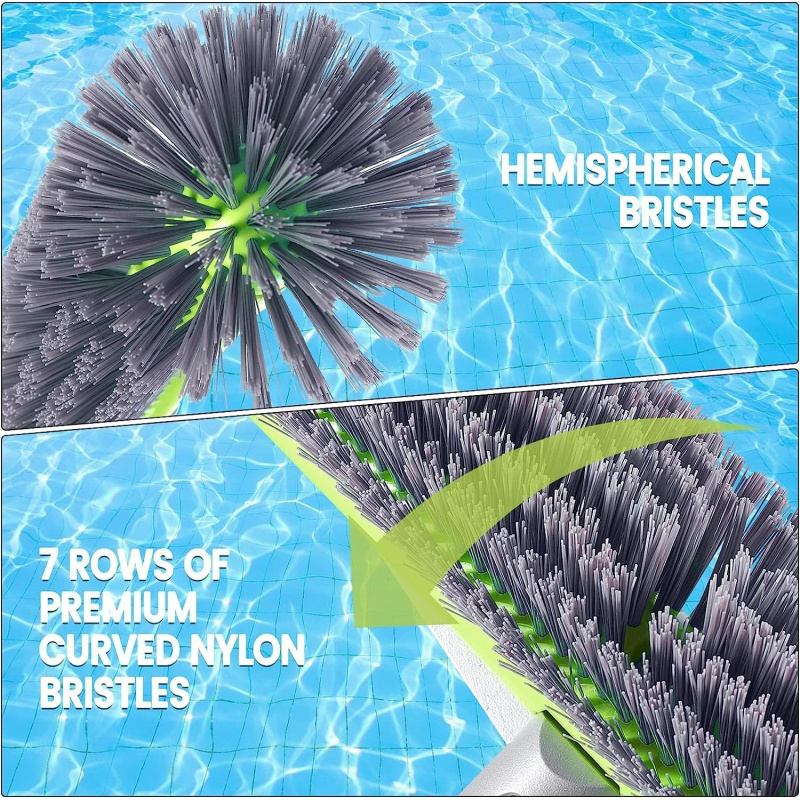 17.5" Heavy Duty Aluminum Pool Brush Head With 7 Rows Nylon Bristles For Pool Wall Steps Corner Cleaning