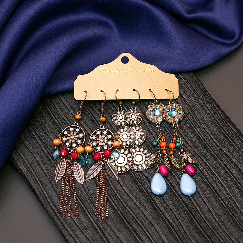 Vintage etniczne kolczyki Boho ze stopu zestaw Indian biżuteria Tassel spadek kolczyki dla kobiet kwiat biżuteria akcesoria: Style 12