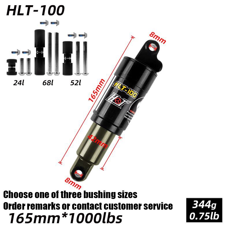 HLT-100 Bicycle Rear Shocks Fastace 125/150/165/185mm 850/1000 lbs Aluminum Alloy Oil Spring Shock for e-bike Snow Mountain Bike
