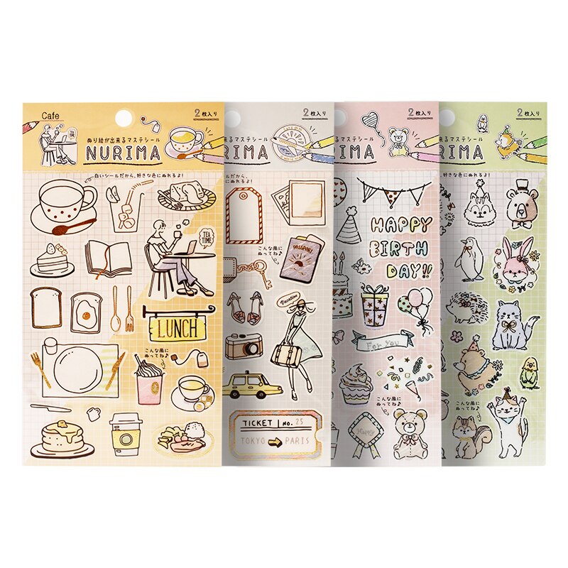 Japanse zonnester stickers voor notitieboekje nurima serie gekleurde stickers voor doe-het-zelf, kunnen gekleurd worden, 2pc/ stuks