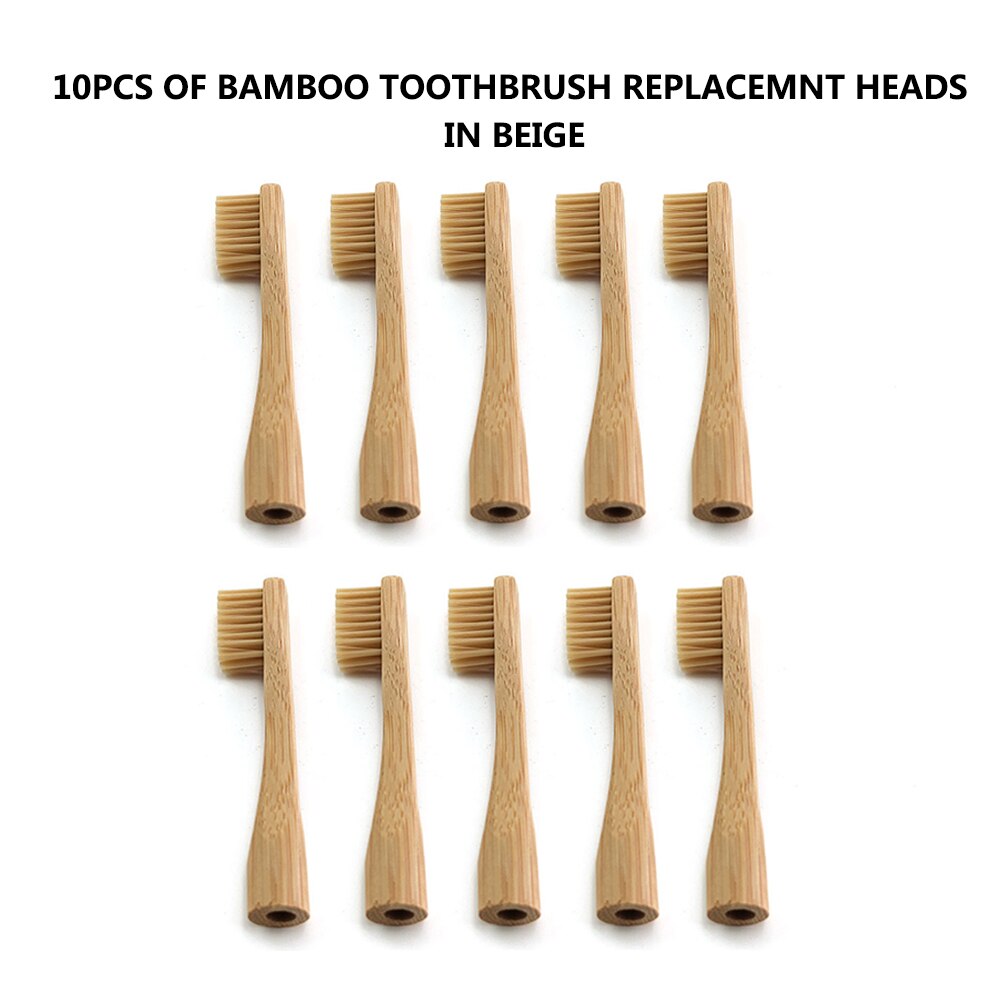 Bamboo Toothbrush with Plug-in Replacement Brush Heads Change Head ToothBush Teeth Care Cleaning Brushes for Travel Living Bath: 10pcs Beige Head
