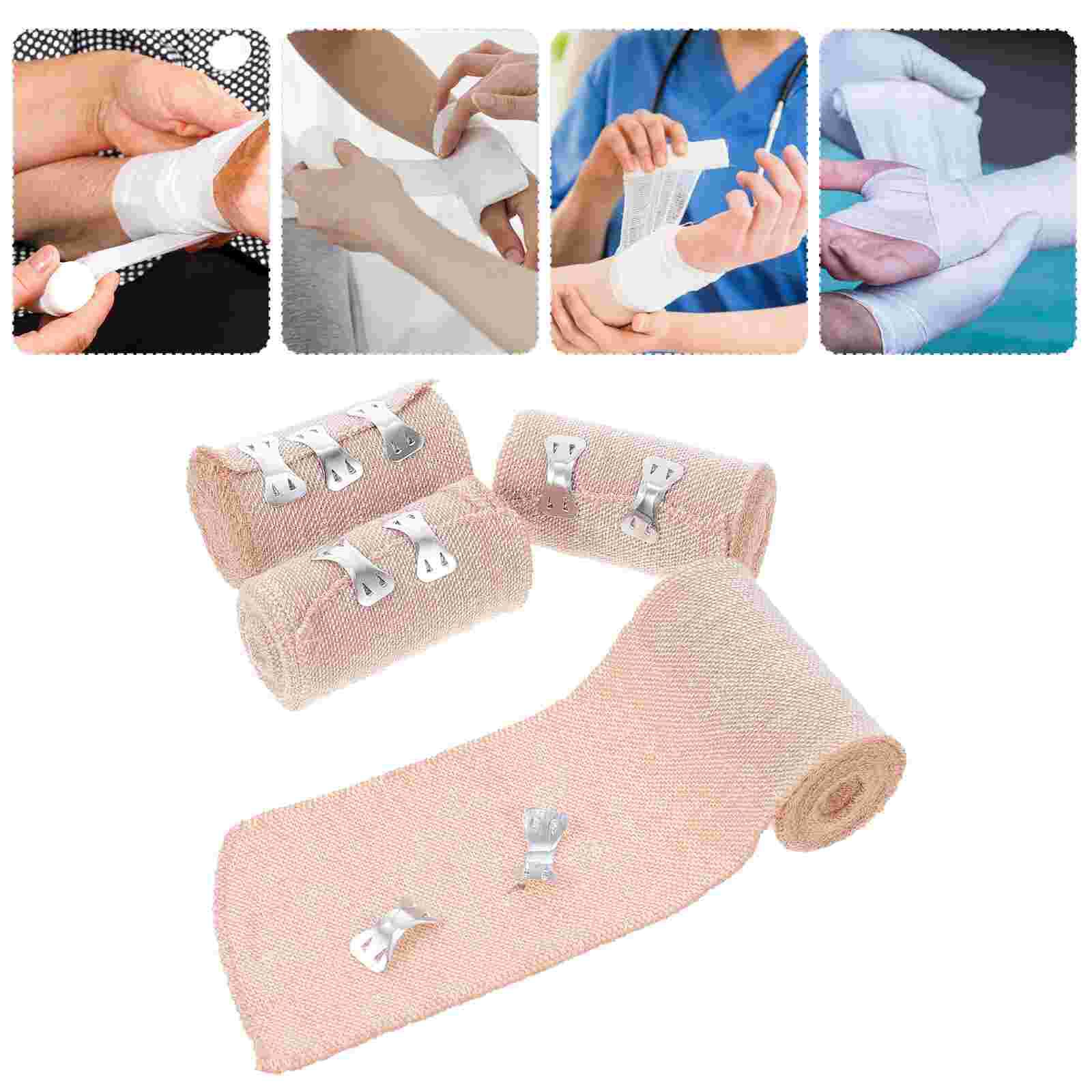 4 Rolls of Sports Sprain Bandages Leg Protective Elastic Band Wound Dressing Bandage