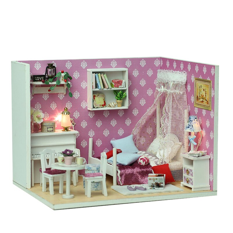Iie luo nukketalo  q008 queen's dream miniatrue diy setti valoilla ja pölysuojalla