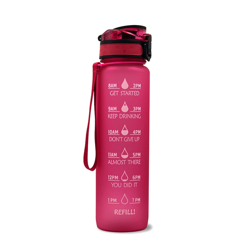 Botellas de agua portátiles a prueba de fugas para exteriores, botella de agua deportiva con marcador para botella, gimnasio, Fitness, 1000ML: Red