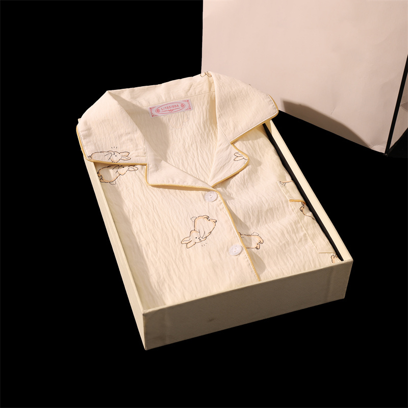 Print kanin sød kawaii dame pyjamassæt 2 dele nattøj afslappet nattøj loungewear outfits damer sommer damejakkesæt