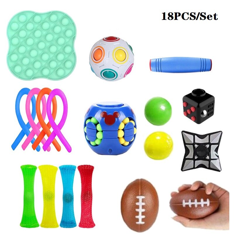 Fidget Zintuiglijke Speelgoed Set Pops Bellen Stress Push Het Fidget Speelgoed Pack Set Speelgoed Te Verlichten Kinderen Met Autisme en Angst: 18PCS