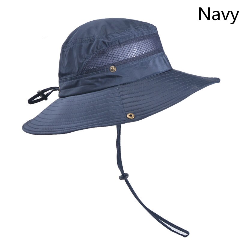 Outdoor Vissen Wandelen Hoed Heren Zomer Zonnehoed Visser Hoed Mesh Ademend Anti-Uv Grote Brede Rand Zon Bescherming cap: Navy