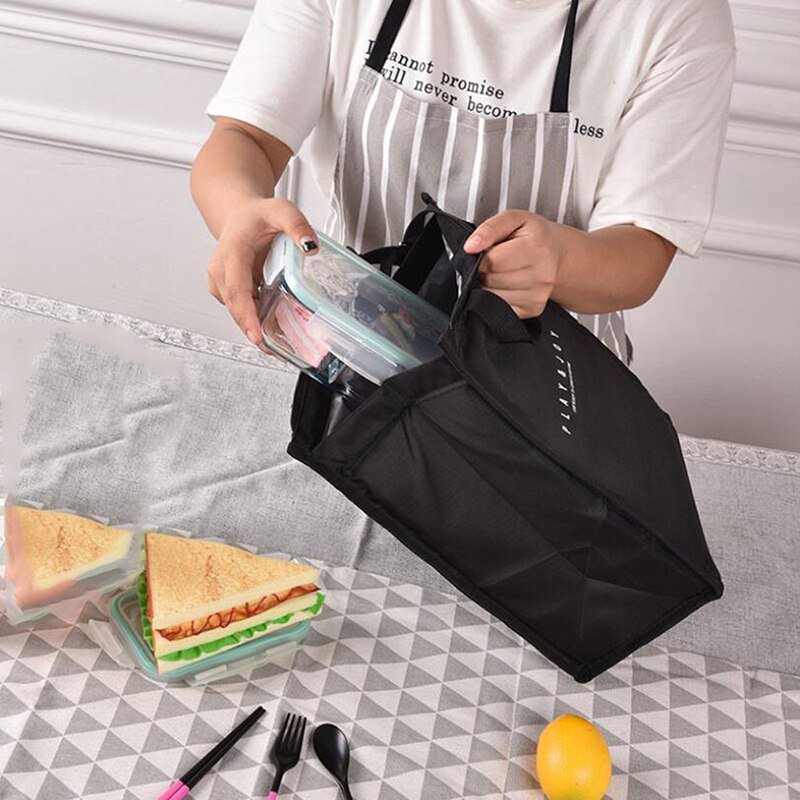 Sacs à déjeuner thermiques portatifs de rayures blanches noires pour des femmes enfants hommes nourriture pique-nique refroidisseur boîte sac fourre-tout isolé récipient de stockage
