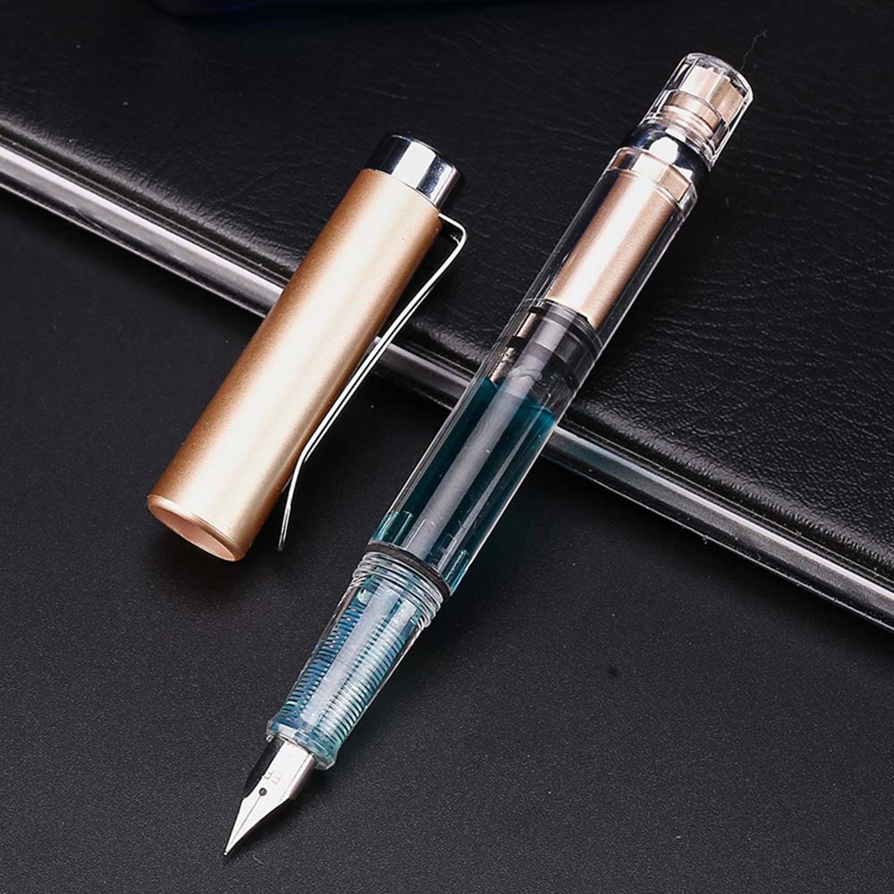 Fountain Pen Piston Transparent Gold/Silver Clip Fine Nib 0.5mm Wing Sung 3008 Fountain Pen: Chocolate