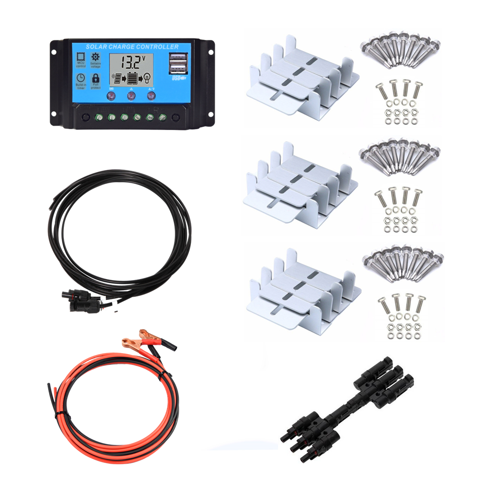 Solar System Accessories 10A/20A/30A 12V 24V PWM Solar Charge Controller+Battery Connection PV Cable+Connector+Mounting Bracket