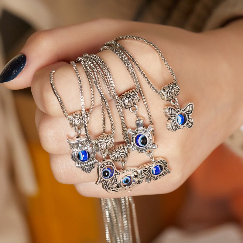 Charm gioielli turchi Evil Blue Eye Butterfly Turtle Owl Palm collana per donna uomo ciondolo catena clavicola girocollo regali gioielli