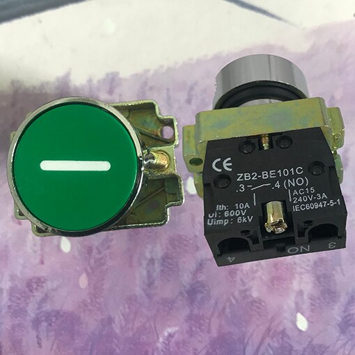 XB2 22mm Momentary Flat Pushbutton Self Reset Symbol Push Button Switch 1 NO 1NC touch switch Stop start signal: Blue