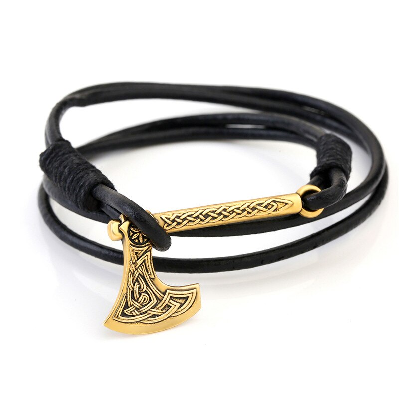 Dawapara hache de Perun amulette divinité slave du tonnerre et de la foudre dieu Perun Viking bijoux hommes Bracelets en cuir femmes: style 1 gold