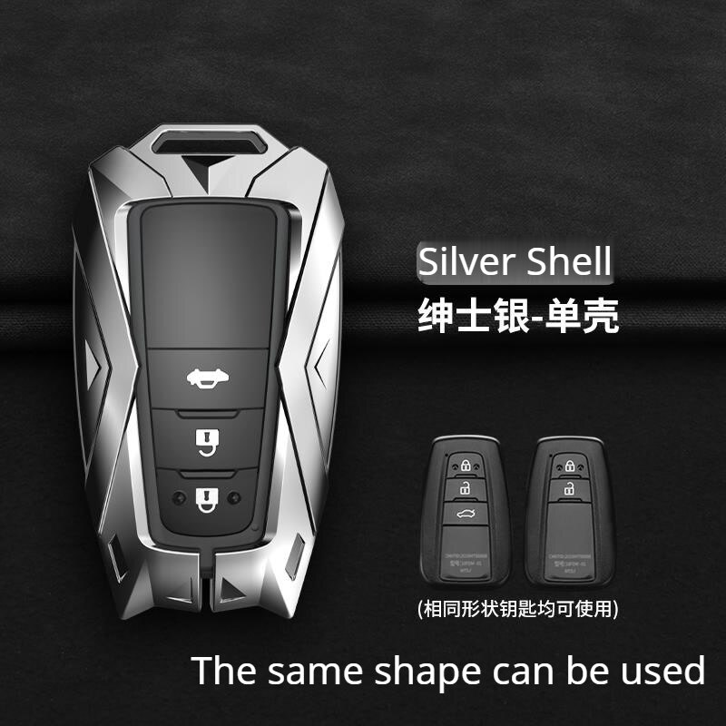Zinc Alloy Remote Car Key Cover Case for Toyota CHR C-HR Prado Prius Camry Corolla RAV4 Accessories Key Chain: Silver Shell
