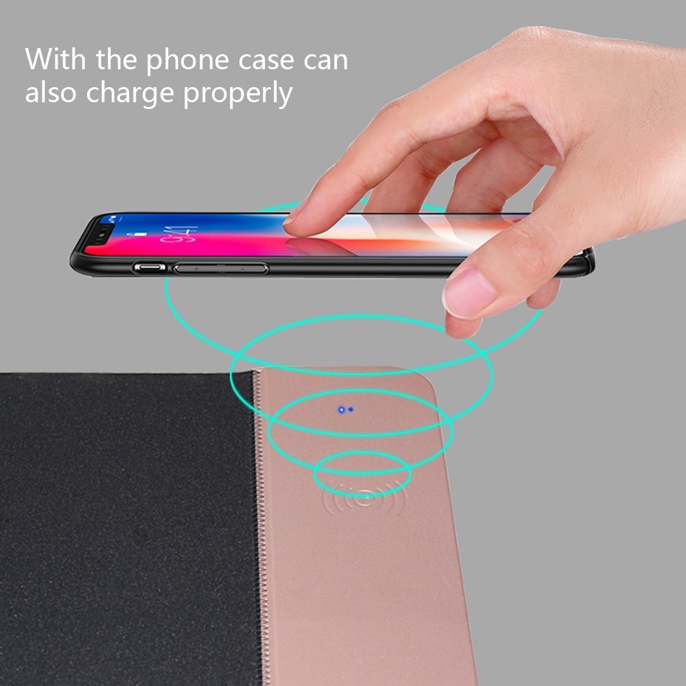 Kisscase qi trådløs lader lademusematte til iphone 8 8 Plus x xs xr pu lær musematte til samsung  s8 s9 s10 s10e