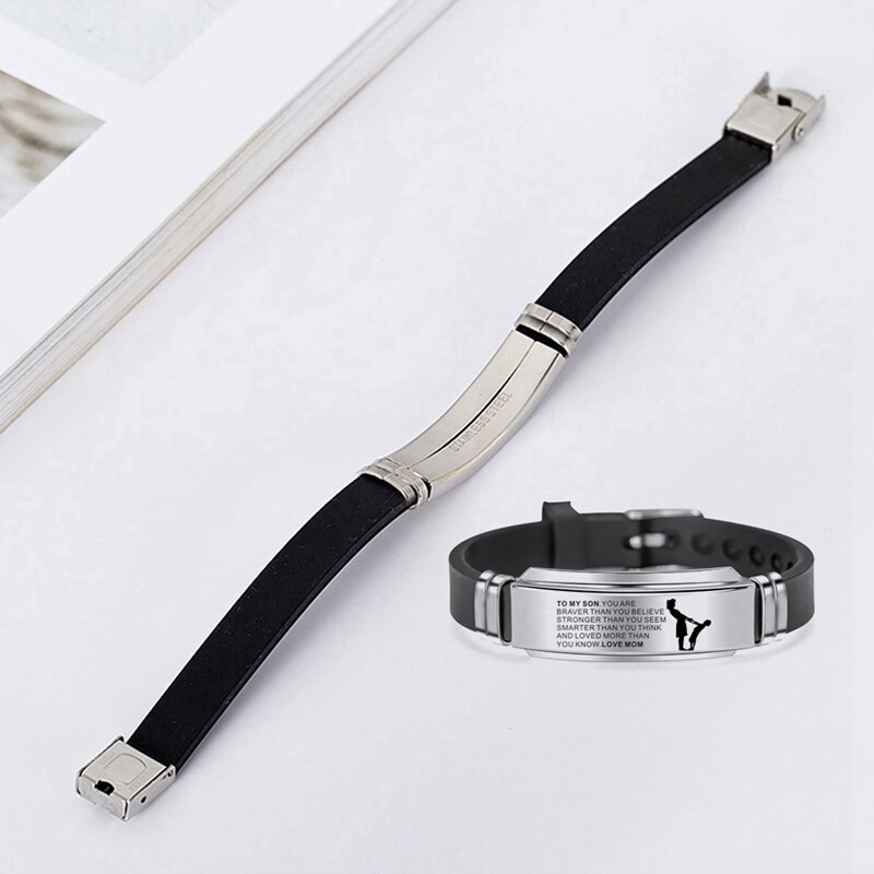 Pulsera inspiradora para hombre, brazalete de silicona de acero inoxidable para niño, de amor de mamá y papá