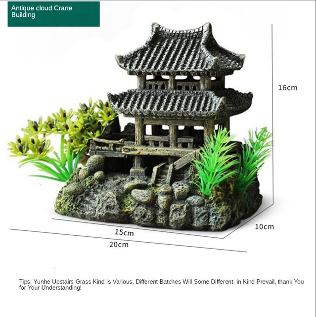 Fish Tank Landscaping Rockery Aquarium Decorative Landscaping Resin Retro Chinese Ornaments Style Jiangnan Hut Water Town: A