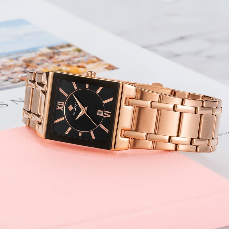 WWOOR-Relojes de pulsera para mujer, de cuarzo, Cuadrado dorado, rosa, deportivo, resistente al agua,