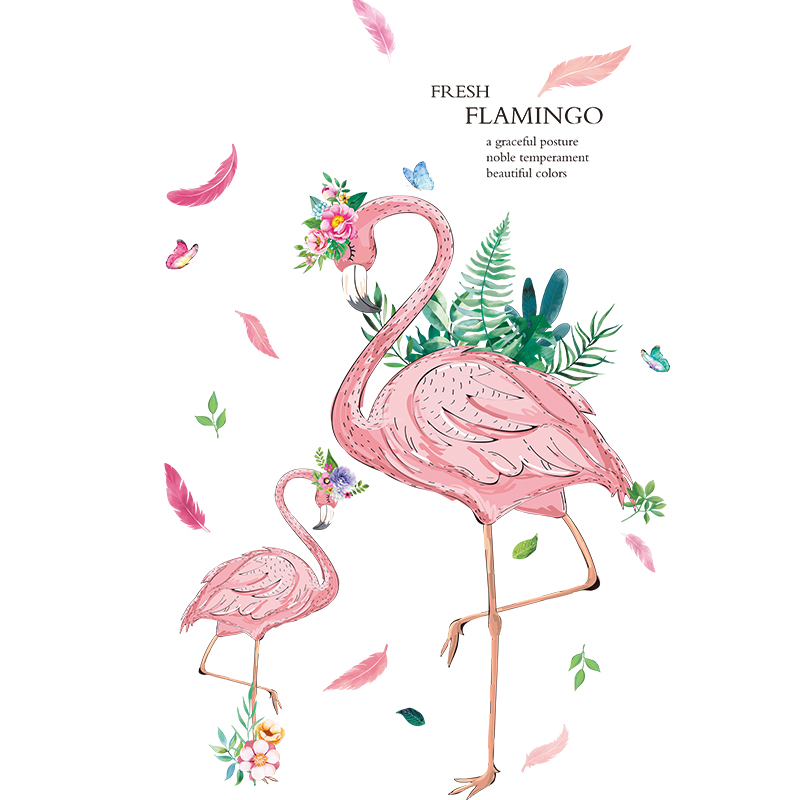 [shijuekongjian] tecknade fjädrar väggdekaler gör-det-själv-fåglar väggdekaler för hus vardagsrum barn sovrum garderob dekoration: Flamingo klistermärke