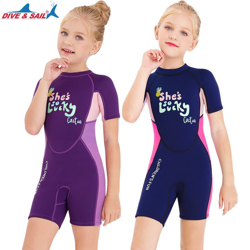 2.5mm Girls wetsuit shorty for kids girls One-piece wetsuit short-sleeved snorkeling surf jellyfish spring wetsuit